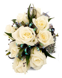 White Rose Corsage with Beads and Ribbon