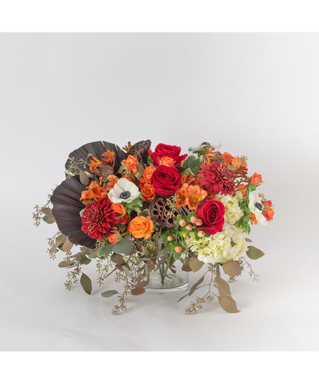 Crimson & Gold is a striking autumn arrangement designed in a chic 5