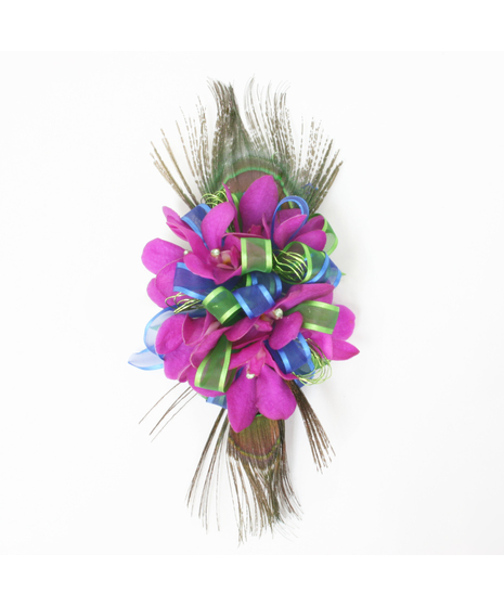Mokara Orchid and Peacock Feather Corsage