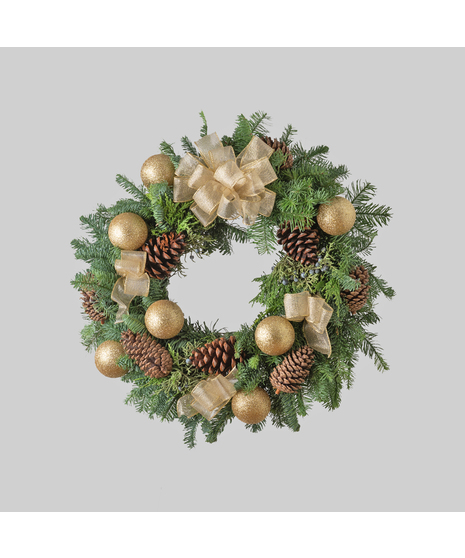 Natural Decorated Evergreen Wreath Gold 16